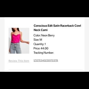 Bright pink satin cowl neck cami . Never worn